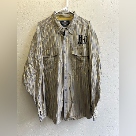 Harley Davidson y2k style embroidered striped casual button down 2XL. Bikercore - Picture 2 of 8